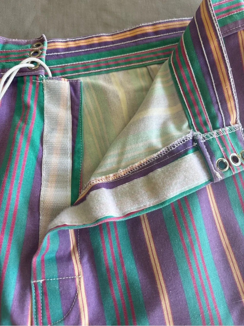 Vintage J Crew Sailing Shorts Purple Green Stripe Lace Up Canvas 36